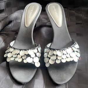 Black spangle Nine West slides